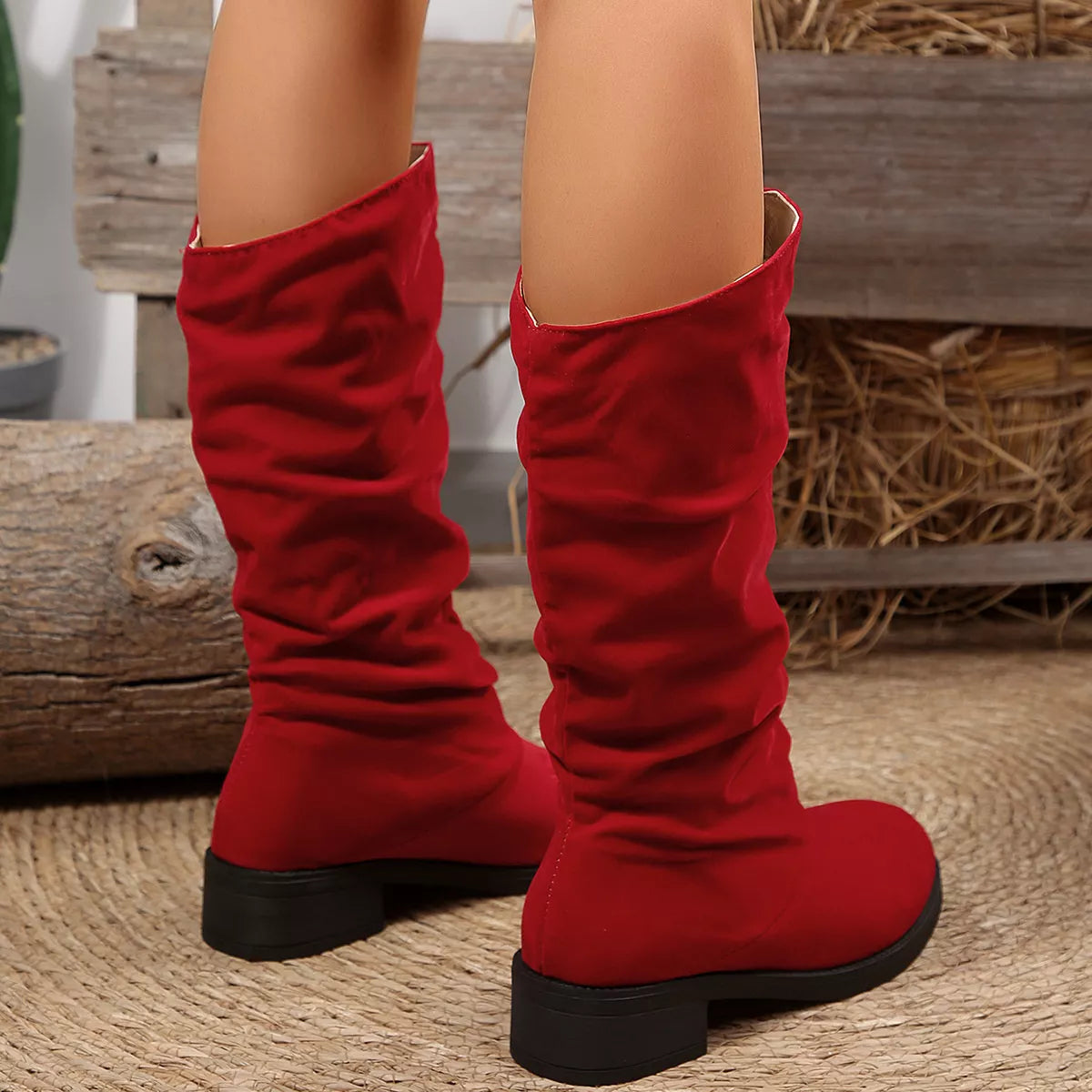 Round Toe Block Heels Boots