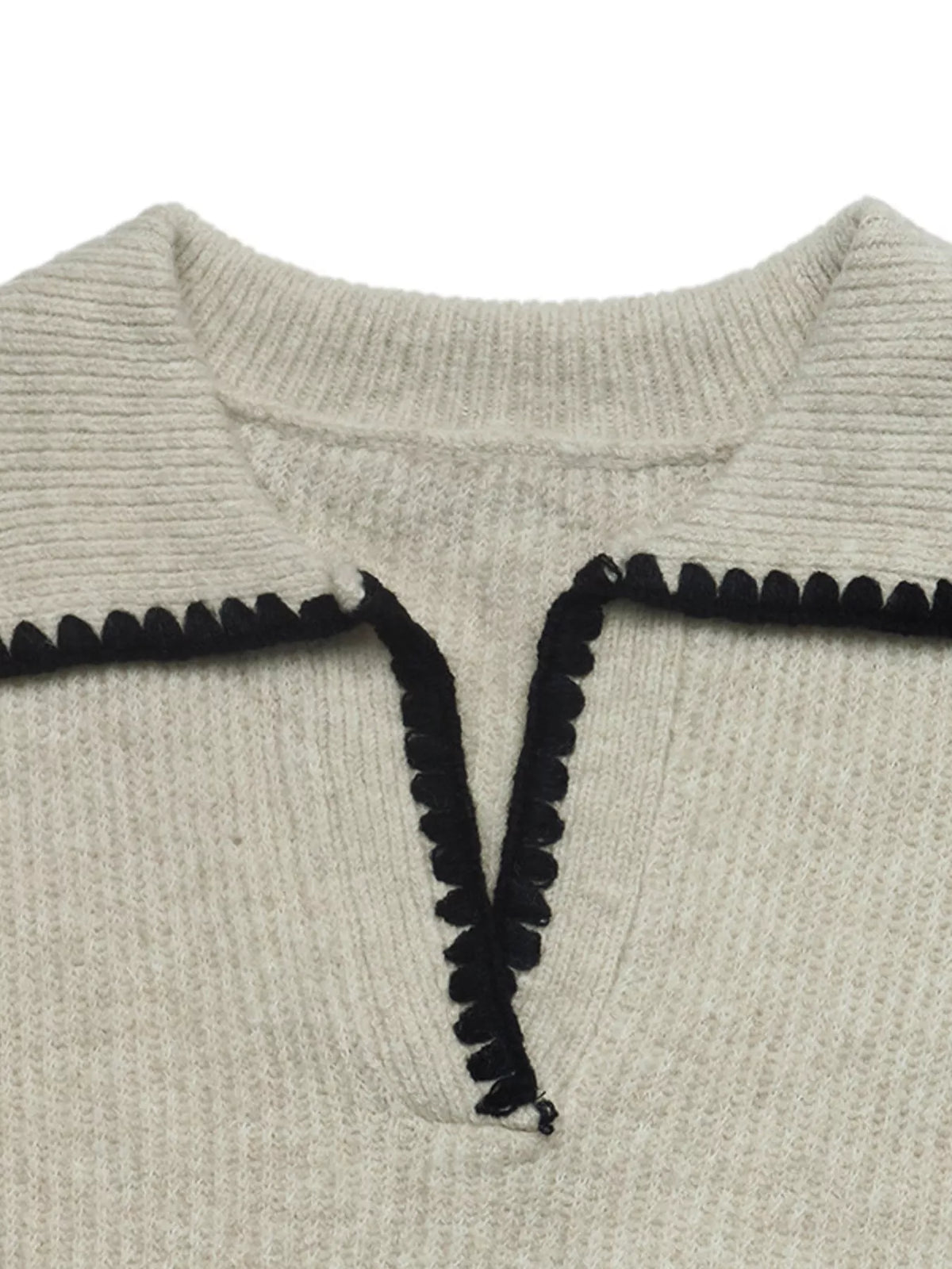 Contrast Trim Dropped Shoulder Sweater in Khaki, view 7