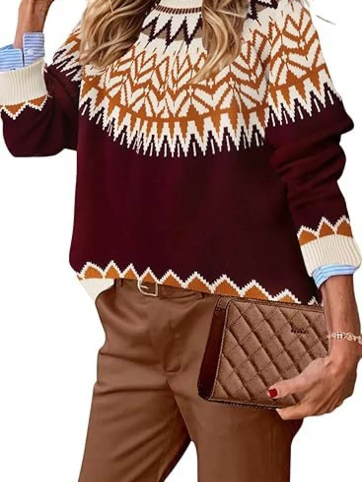Full Size Fair Isle Patterned Long Sleeve Sweater Plus Size