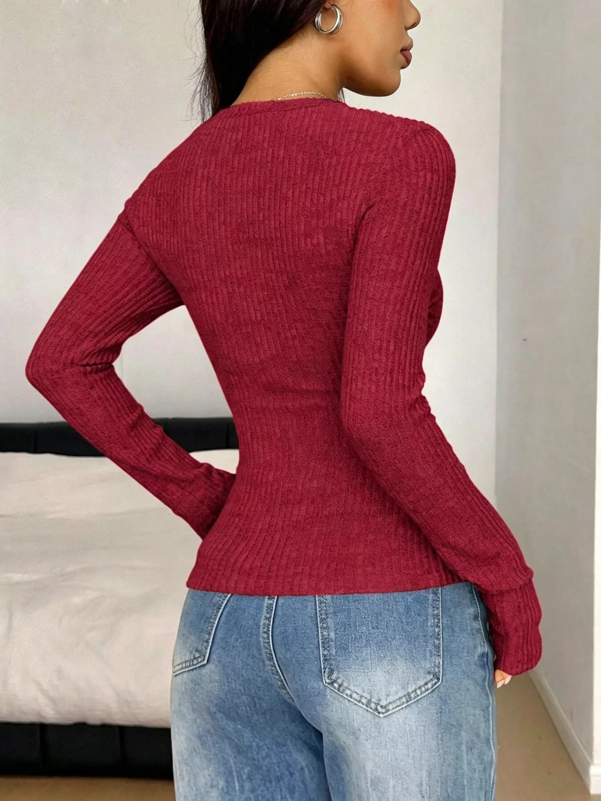 Ribbed Knit Lace Trim T-Shirt - Lilixa.store