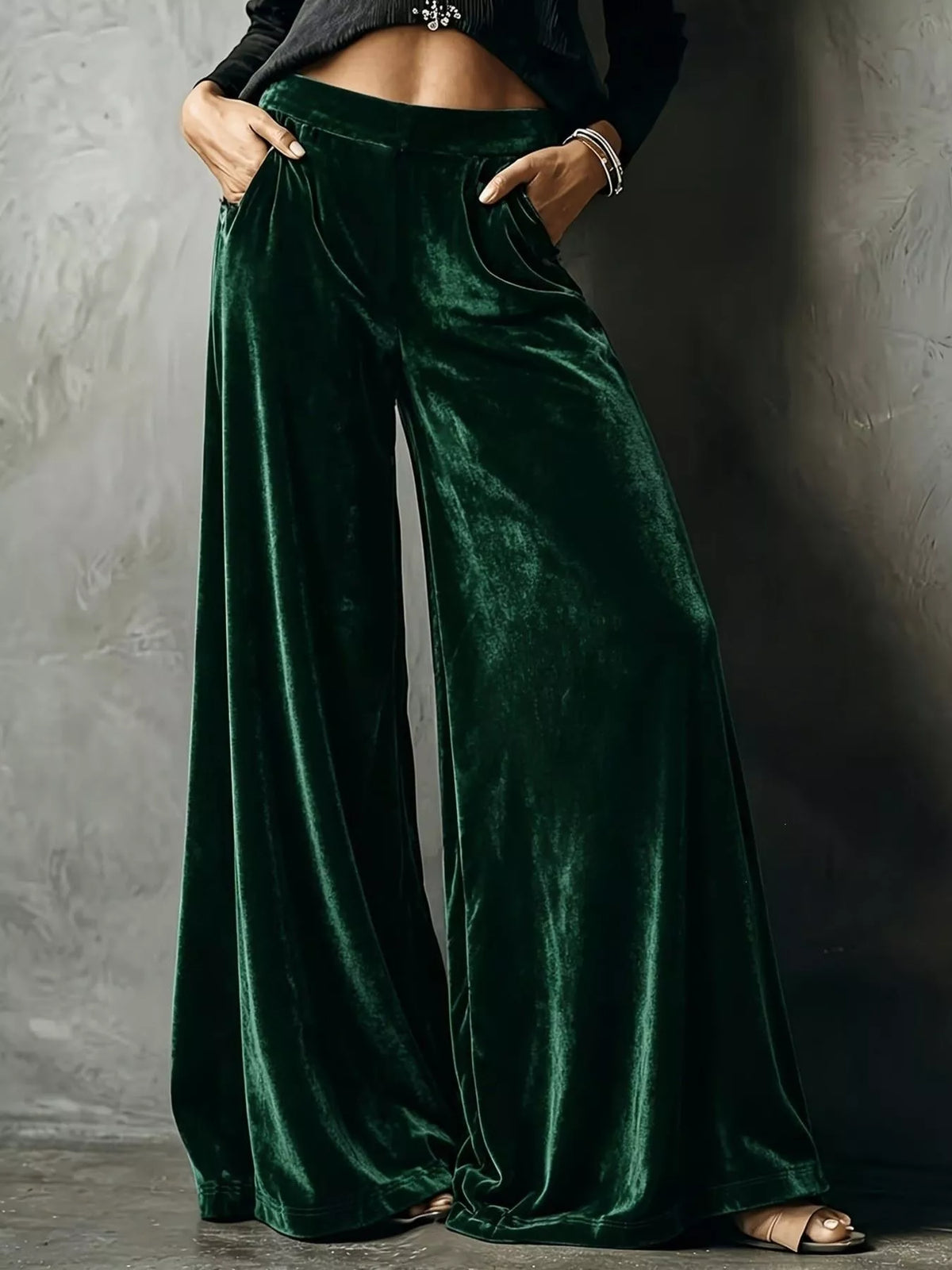 Full Size High-Waisted Wide-Leg Velvet Pants Plus Size - Lilixa.store