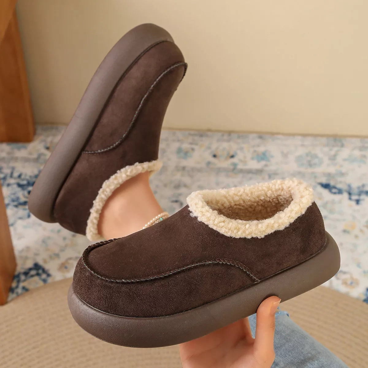 Plush-Lined Suede Platform Slip-On Boots, view 3