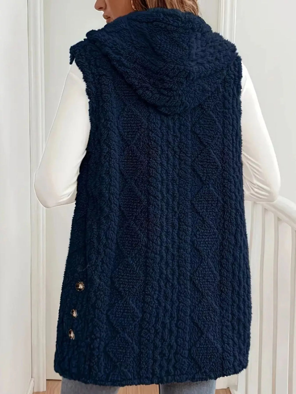 Hooded Button-Up Sherpa Vest Coat - Lilixa.store