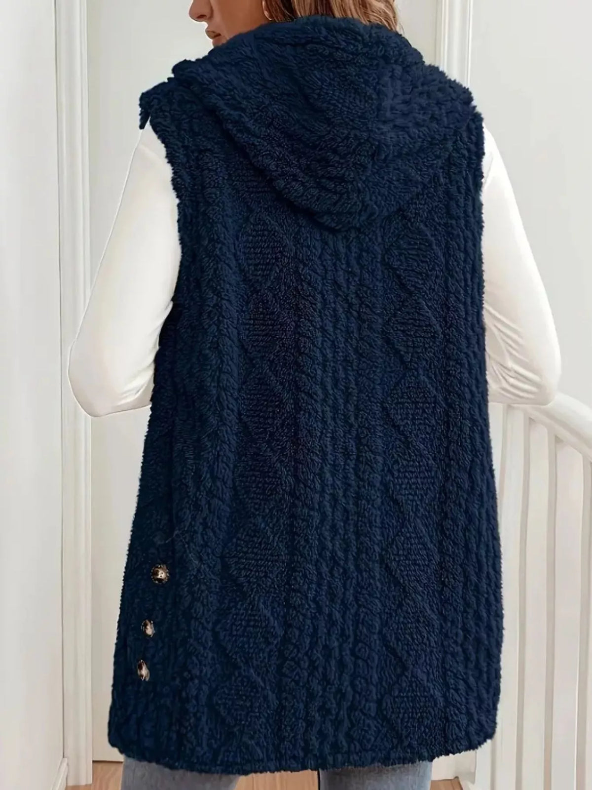 Hooded Button-Up Sherpa Vest Coat - Lilixa.store