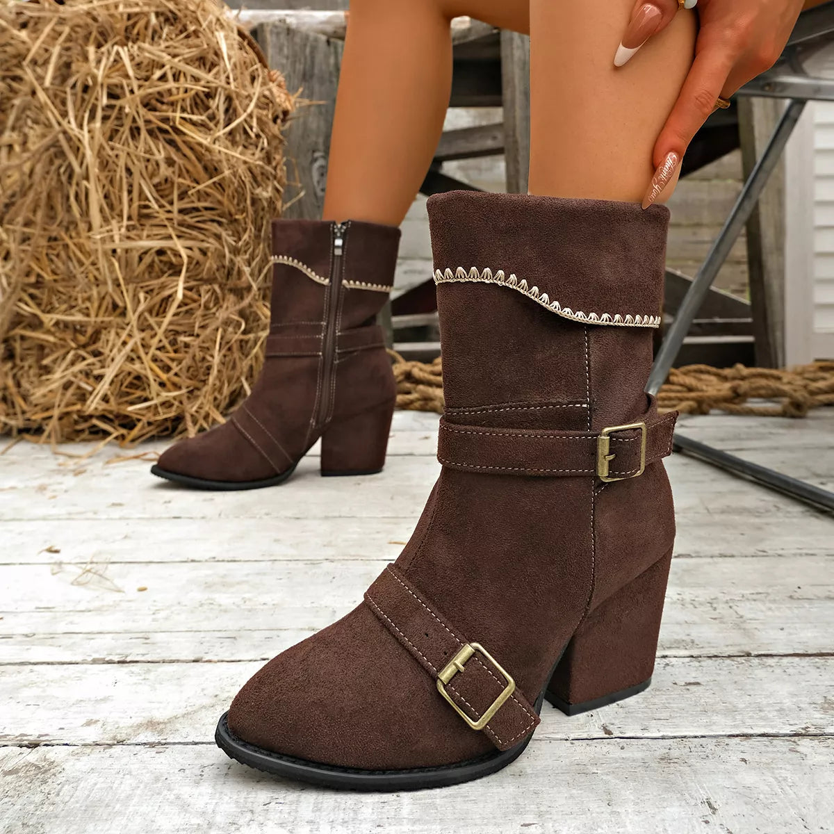 Point Toe Block Heels Boots - Lilixa.store