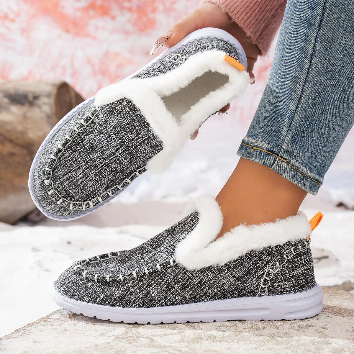 Faux Fur Lined Round Toe Shoes - Lilixa.store