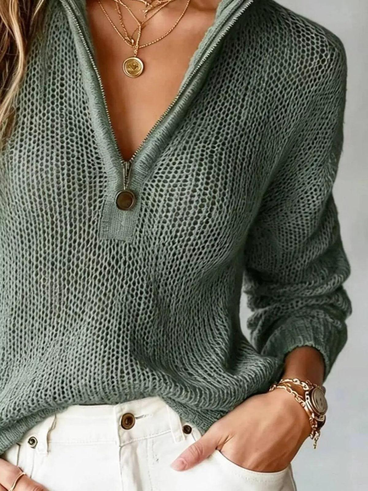 Half-Zip Dropped Shoulder Sweater