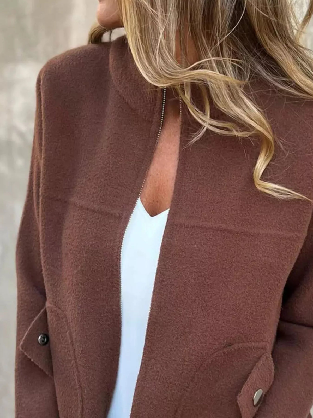 Full Size Textured Knit Zip Up Outerwear Plus Size, view 14