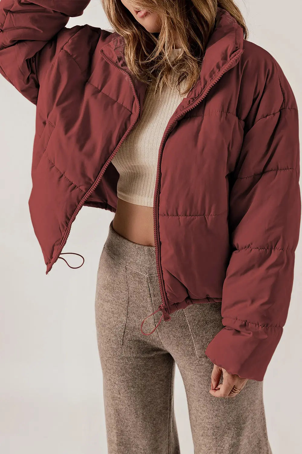 Zip Up Collared Neck Long Sleeve Winter Coat - Lilixa.store