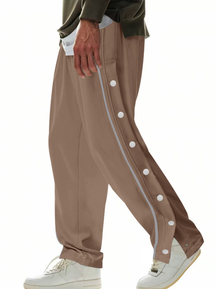 Men's Full Size Loose Fit Side Snap Button Track Pants Plus Size in Brown