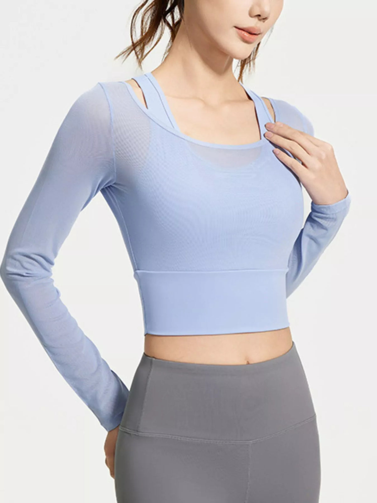 Long Sleeve Active T-Shirt with Built-in Bra