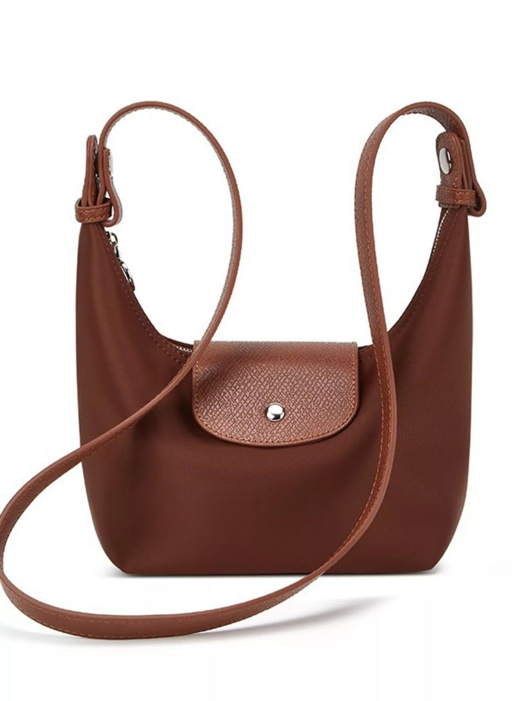 Minimalist Leather-Trimmed Shoulder Bag in Dark Brown, view 6