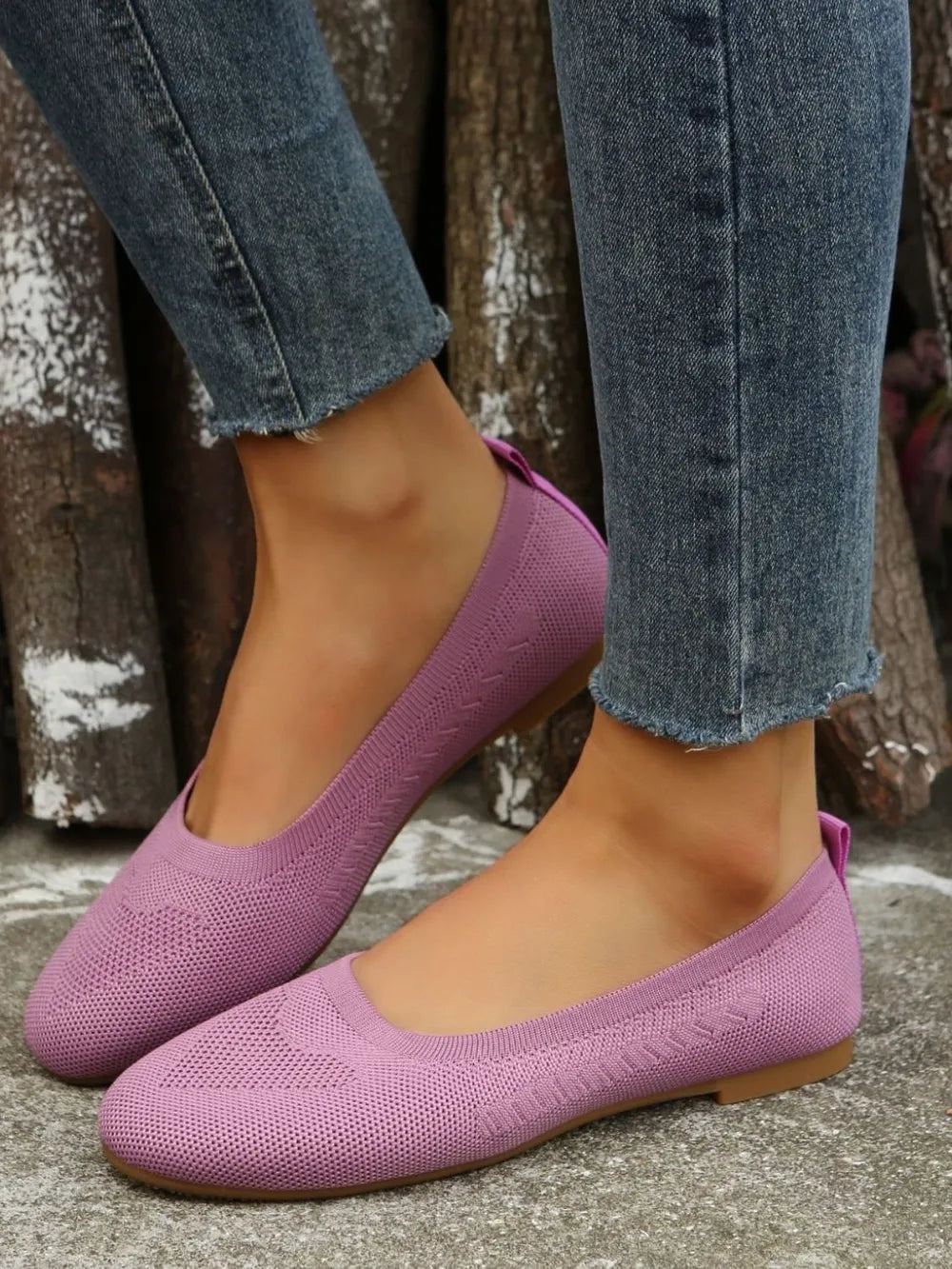 Polyester Flat Slip-Ons in Pink Purple