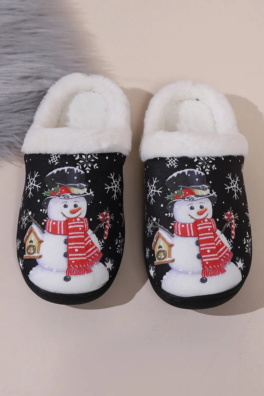 Snowman Round Toe Faux Fur Slippers - Lilixa.store