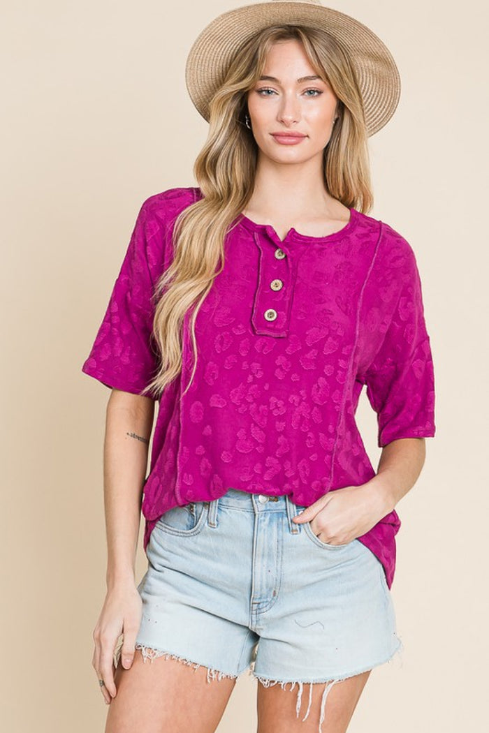 BOMBOM At The Fair Animal Textured Top in Deep Purple