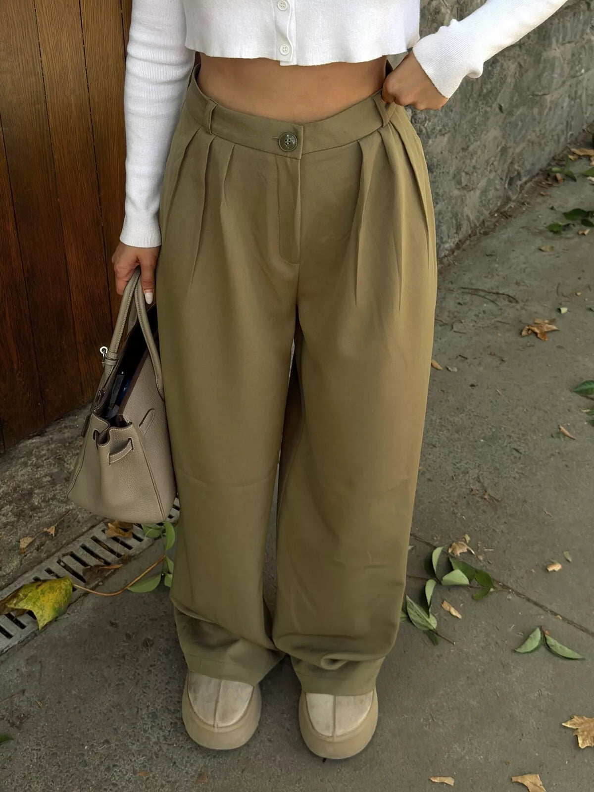 High-Waisted Pleated Wide-Leg Pants