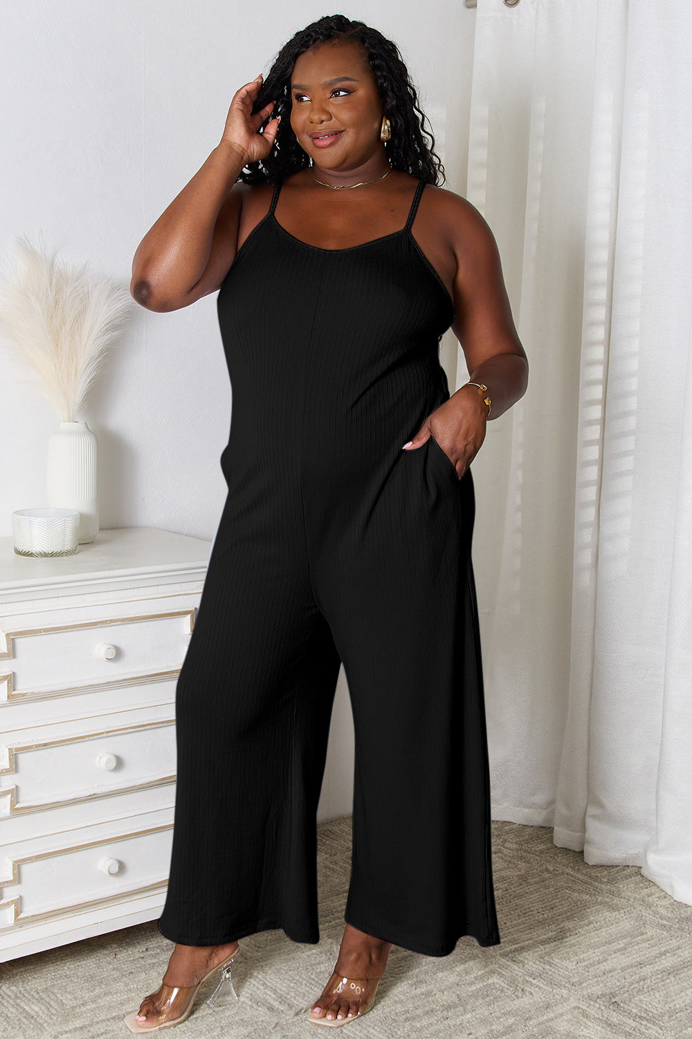 Basic Bae Full Size Spaghetti Strap V-Neck Jumpsuit - Lilixa.store
