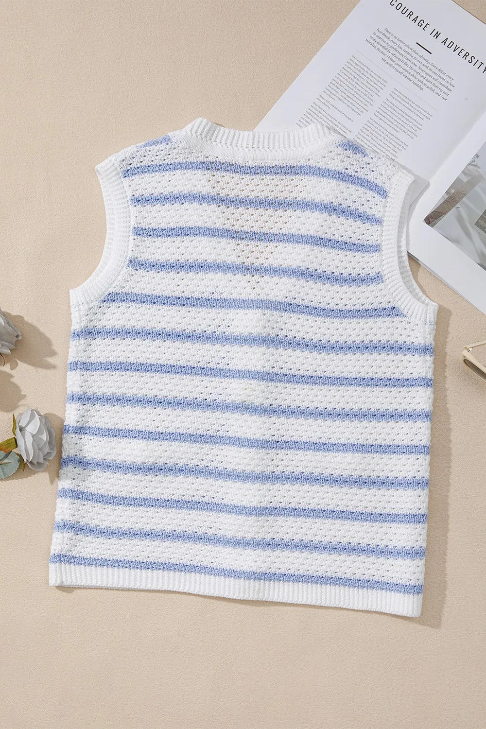 Stripe V Neck Gold Buttons Elegant Sweater Vest - Lilixa.store