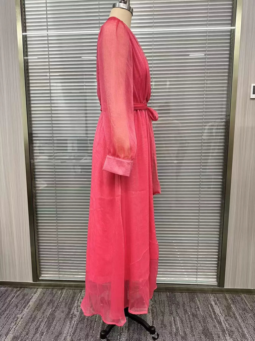 Long Sleeve Chiffon Wrap Maxi Dress with High Slit - Lilixa.store