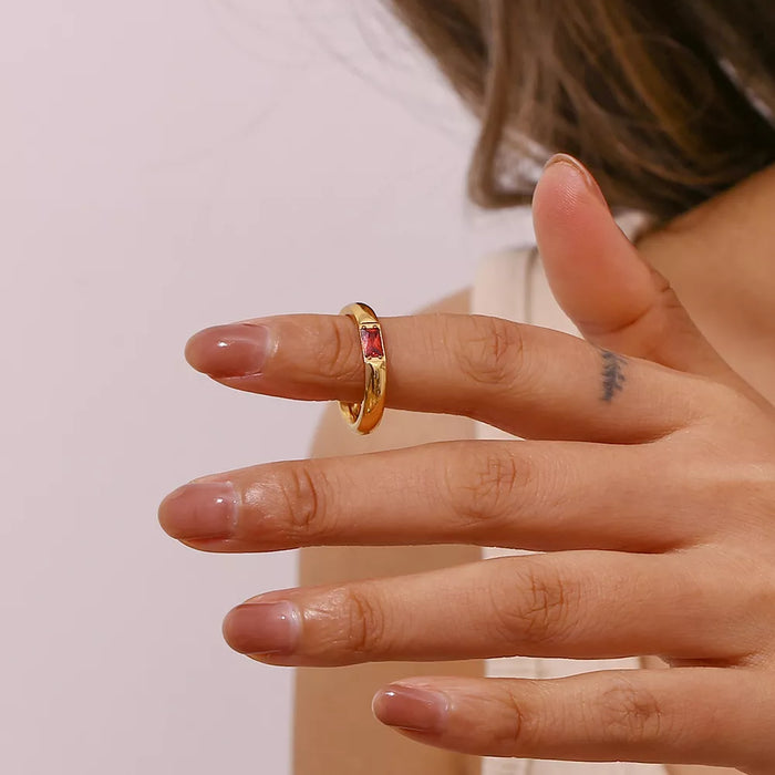 18K Gold-Plated Zircon Ring in Red
