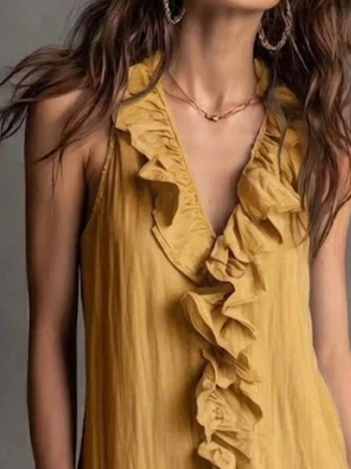 Sleeveless Ruffle Trim V-Neck Midi Dress, view 6