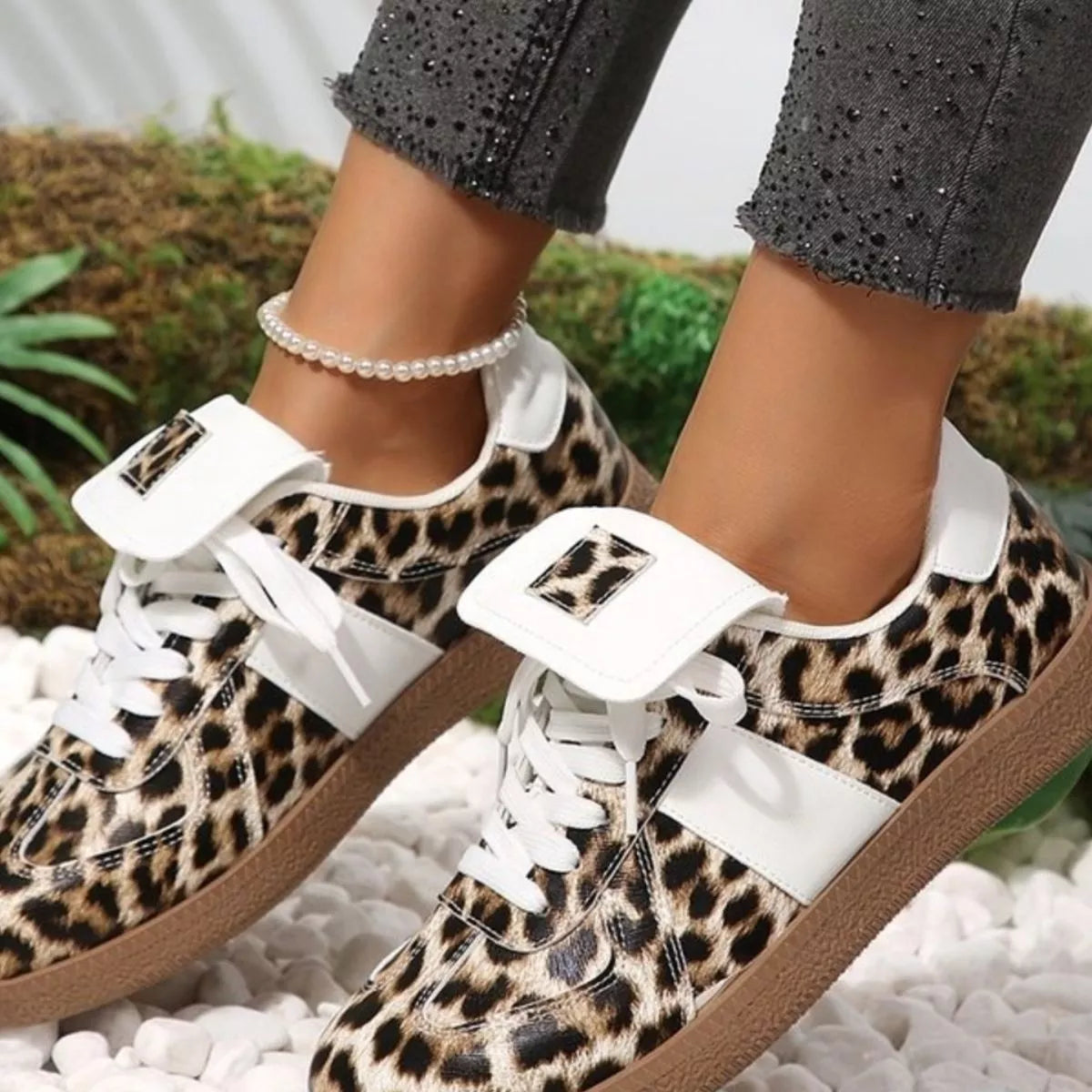 Leopard Lace Up Sneakers - Lilixa.store
