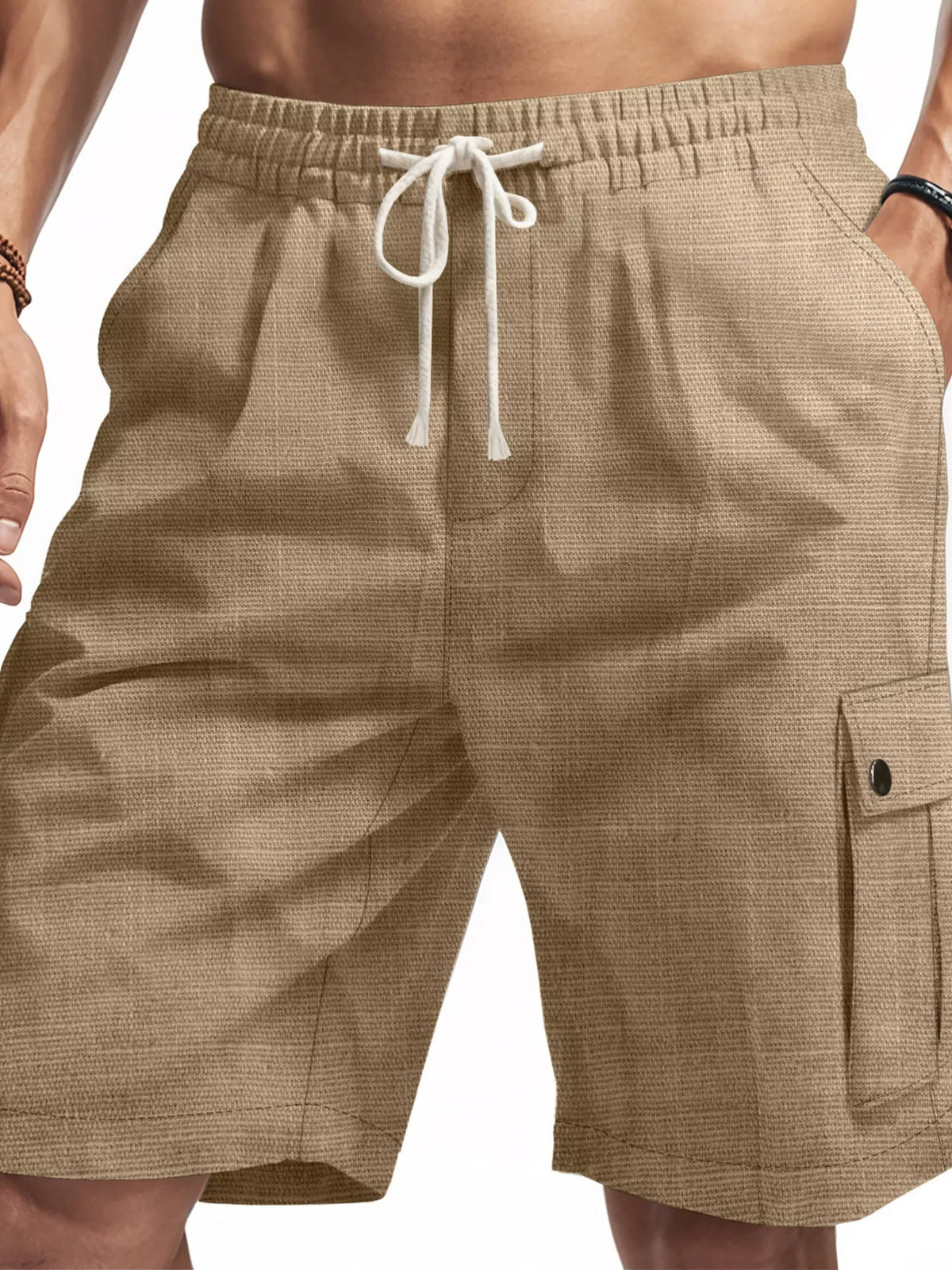 Men's Full Size Casual Drawstring Cargo Shorts Plus Size in Khaki
