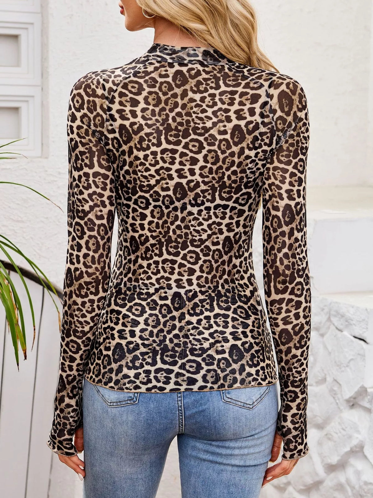 Sheer Mock Neck Long Sleeve Top, view 5