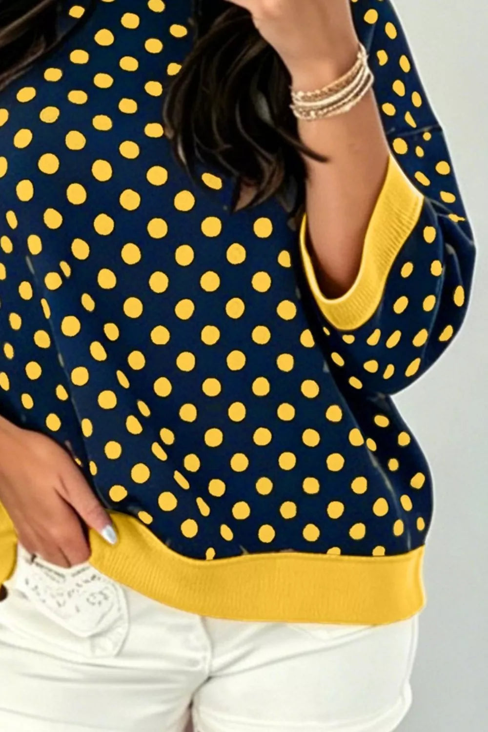 Polka Dot Sweatshirt with Contrast Trim