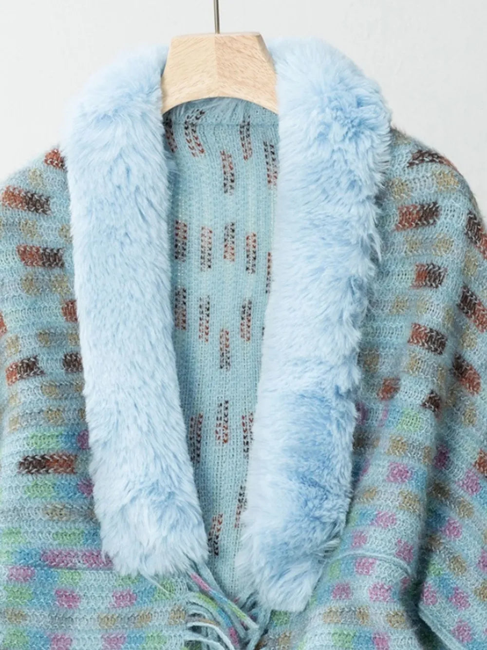 Fringe Fuzzy Open Front Poncho - Lilixa.store