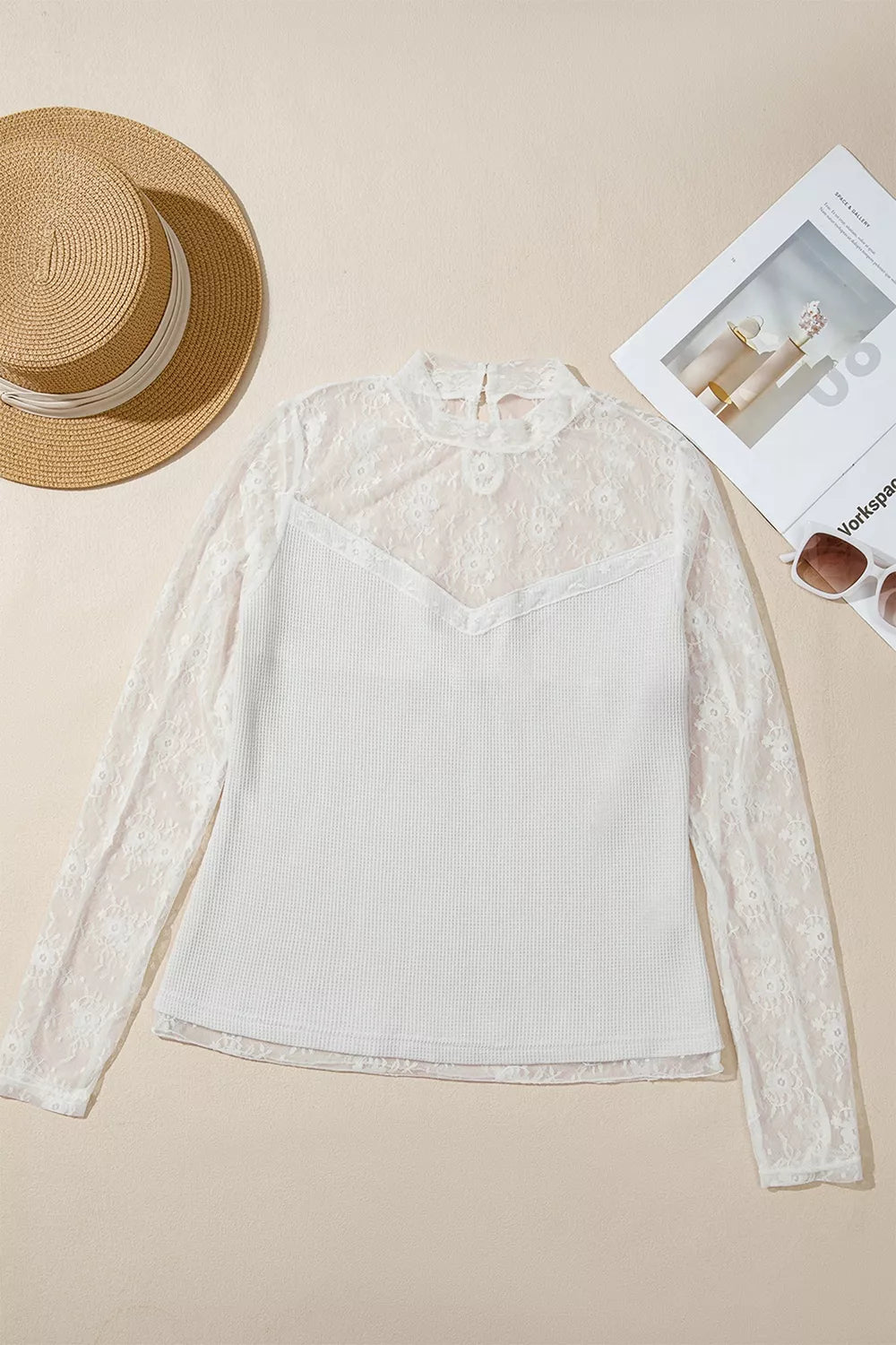 Lace Mesh Long Sleeve Top - Lilixa.store