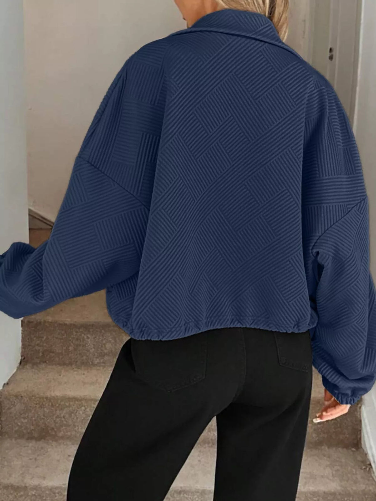 Textured Zip-Up Drawstring Hem Jacket, view 9