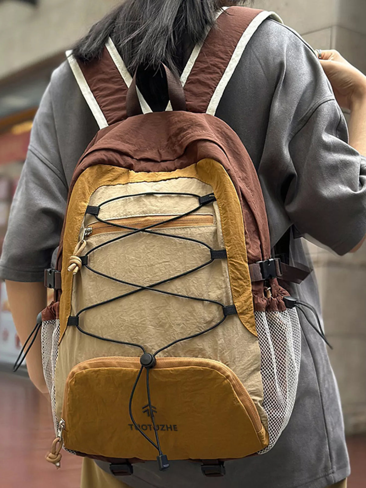 Color Block Lightweight Backpack Bag - Lilixa.store