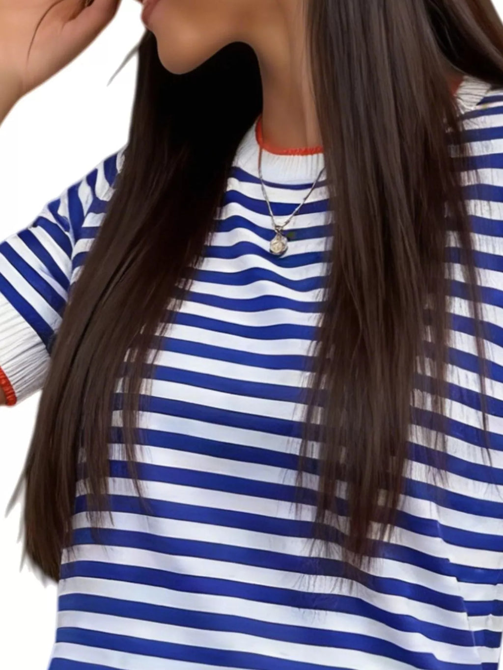 Contrast Trim Striped Short Sleeve Knit Top - Lilixa.store