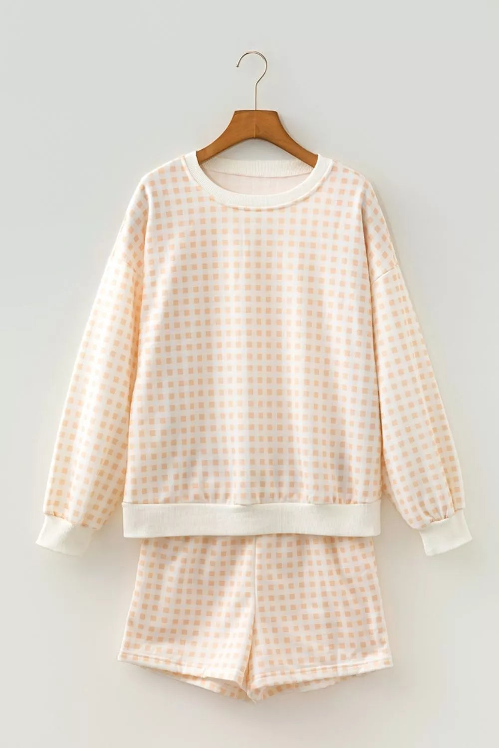 Gingham Long Sleeve Sweatshirt and Shorts Set - Lilixa.store