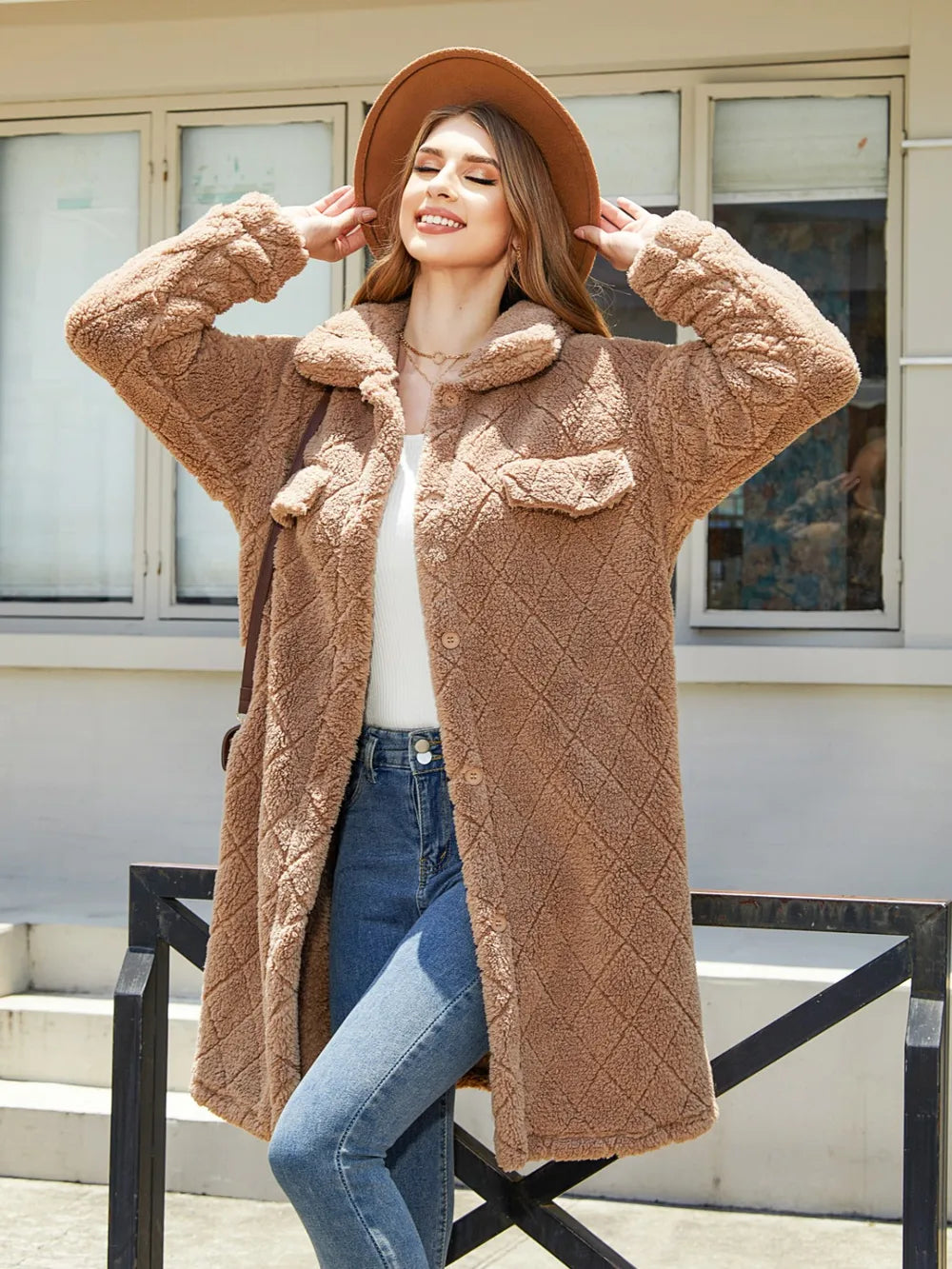 Texture Button Up Dropped Shoulder Coat - Lilixa.store