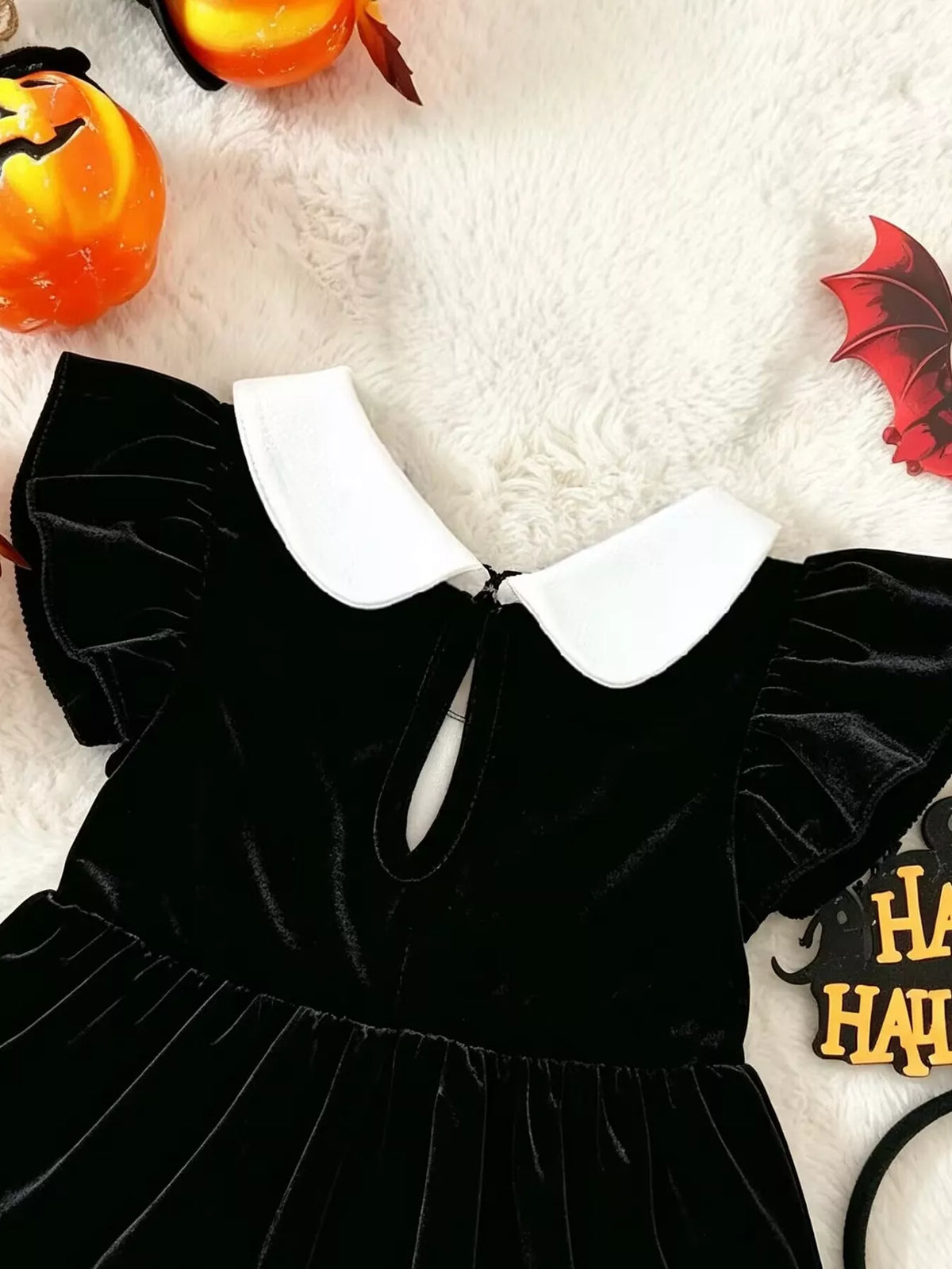 Children's Halloween 'BOO' Ghost Velvet Bodysuit Dress and Bow Headband Set - Lilixa.store