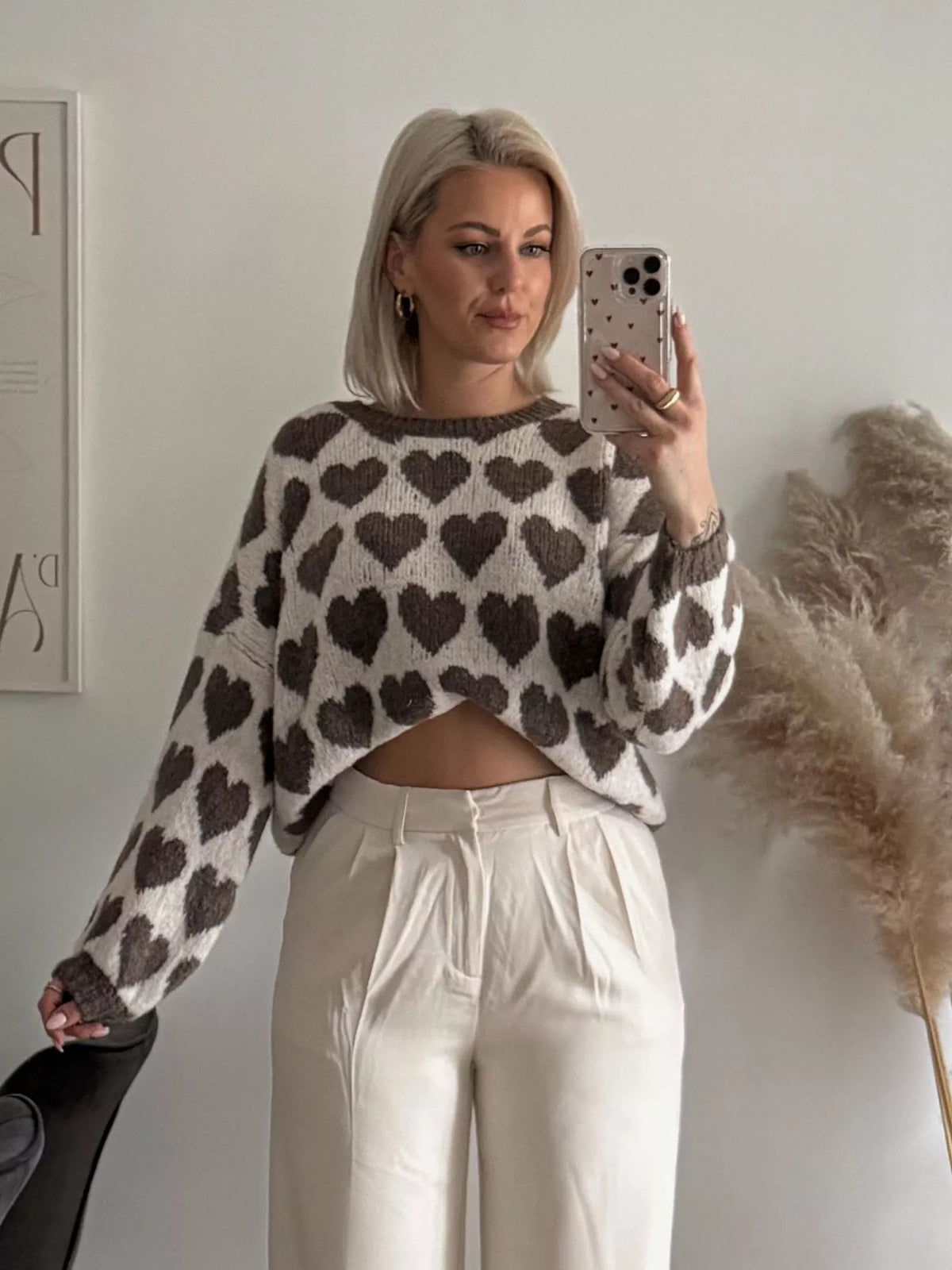 Heart Pattern Dropped Shoulder Sweater, view 19