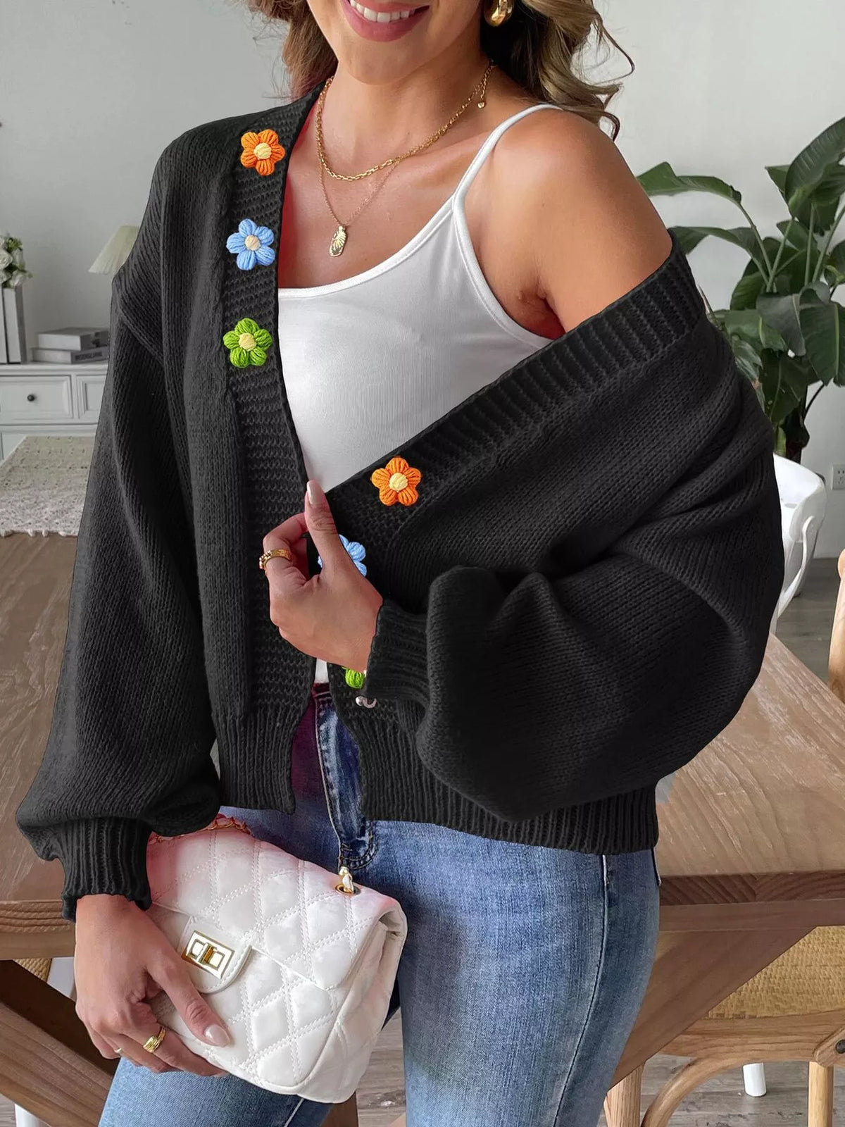 Flower Open Front Cardigan - Lilixa.store