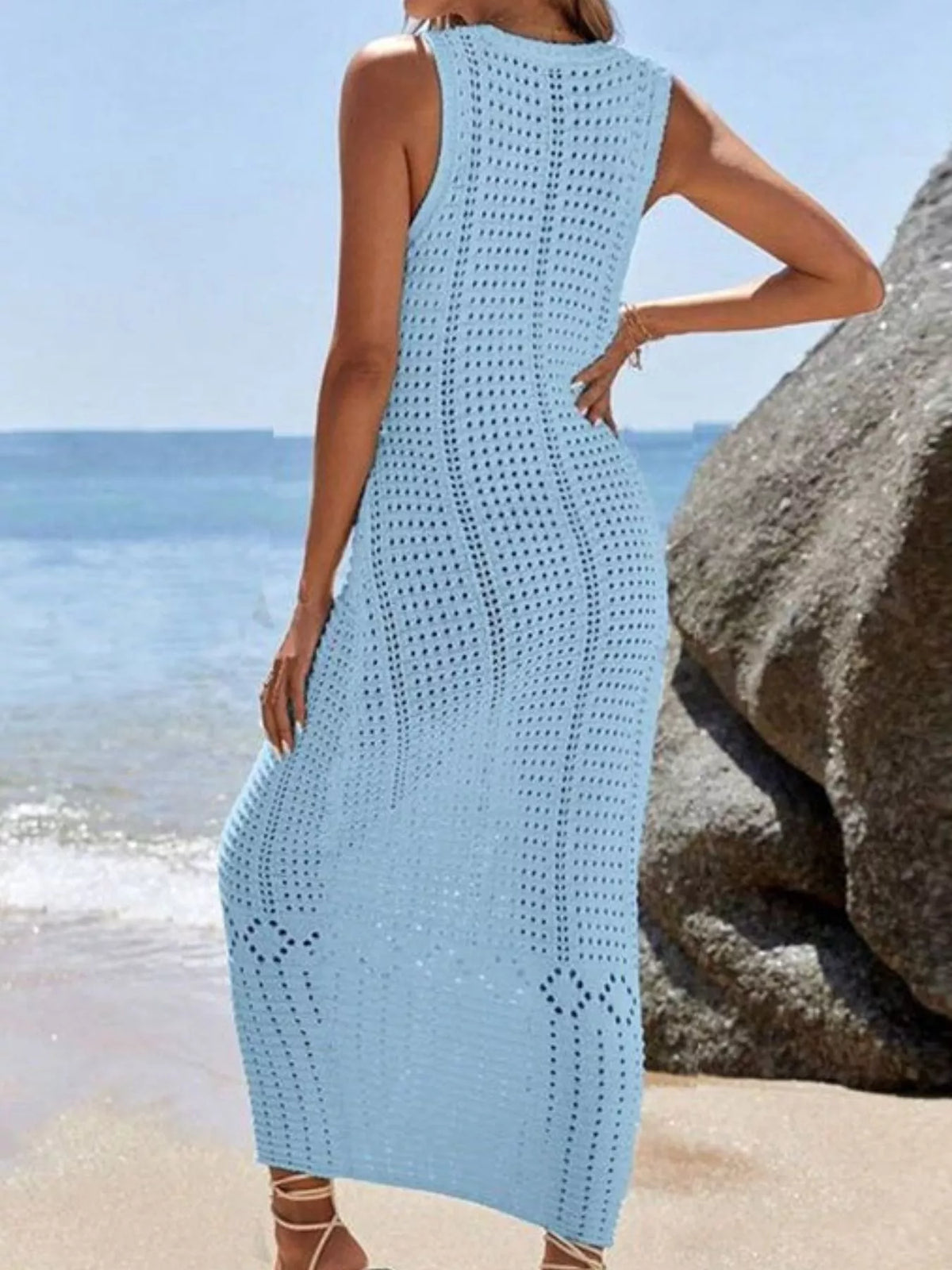 Sleeveless Crochet Knit Cover Up Maxi Dress - Lilixa.store