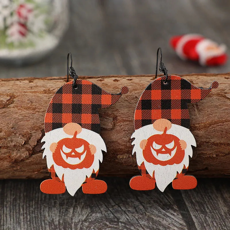 Wooden Dwarfs Pumpkin Dangle Earrings - Lilixa.store