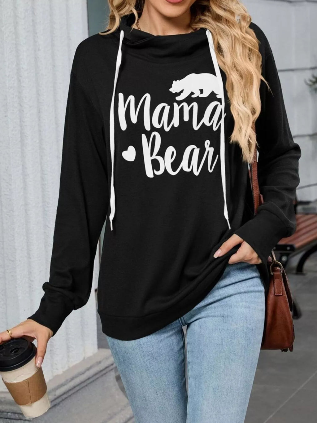 Contrast Letter Graphic Drawstring Long Sleeve Hoodie - Lilixa.store