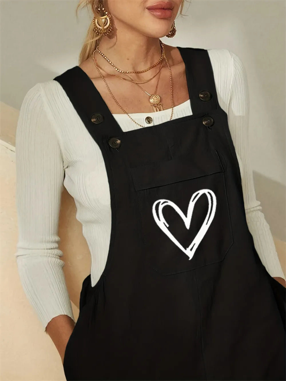 Heart Square Neck Wide Strap Overalls - Lilixa.store