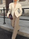 V-Neck Button-Up Blazer with Structured Shoulders - Lilixa.store
