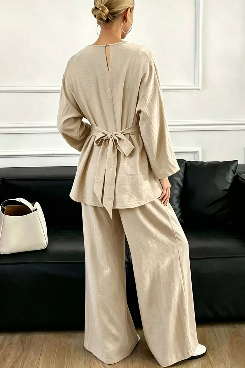 Metal Chain Waist Detail Top and Pants Set - Lilixa.store