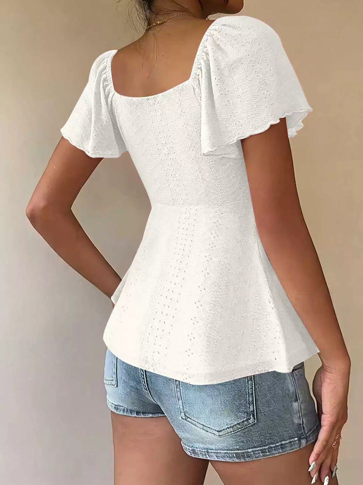 Sweetheart Neck Flutter Sleeve Top - Lilixa.store