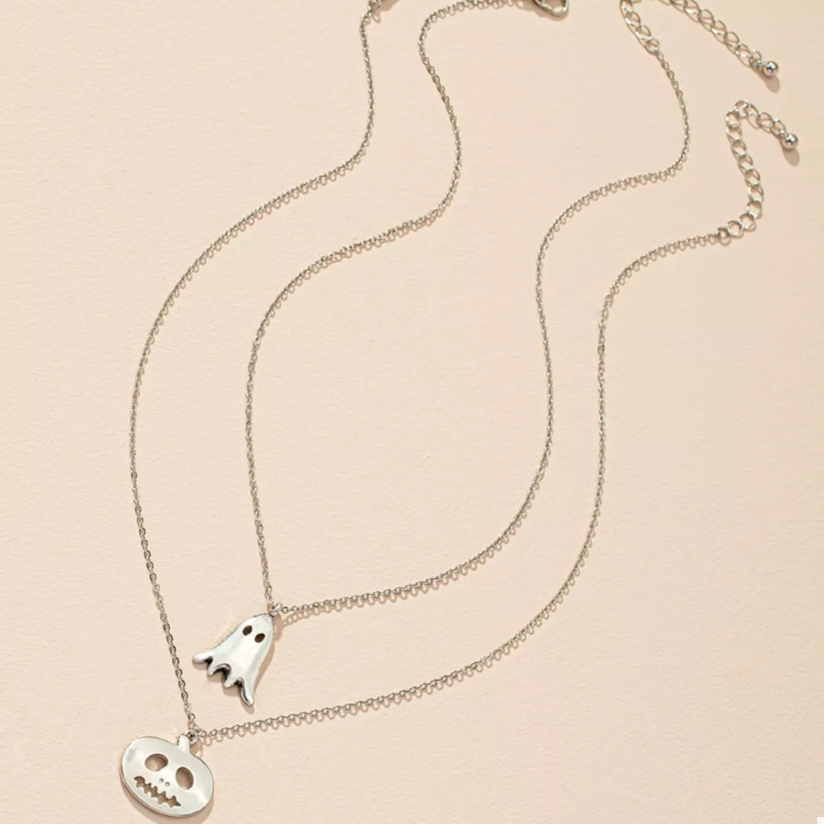 2 Piece Halloween Ghost & Pumpkin Pendant Necklace - Lilixa.store