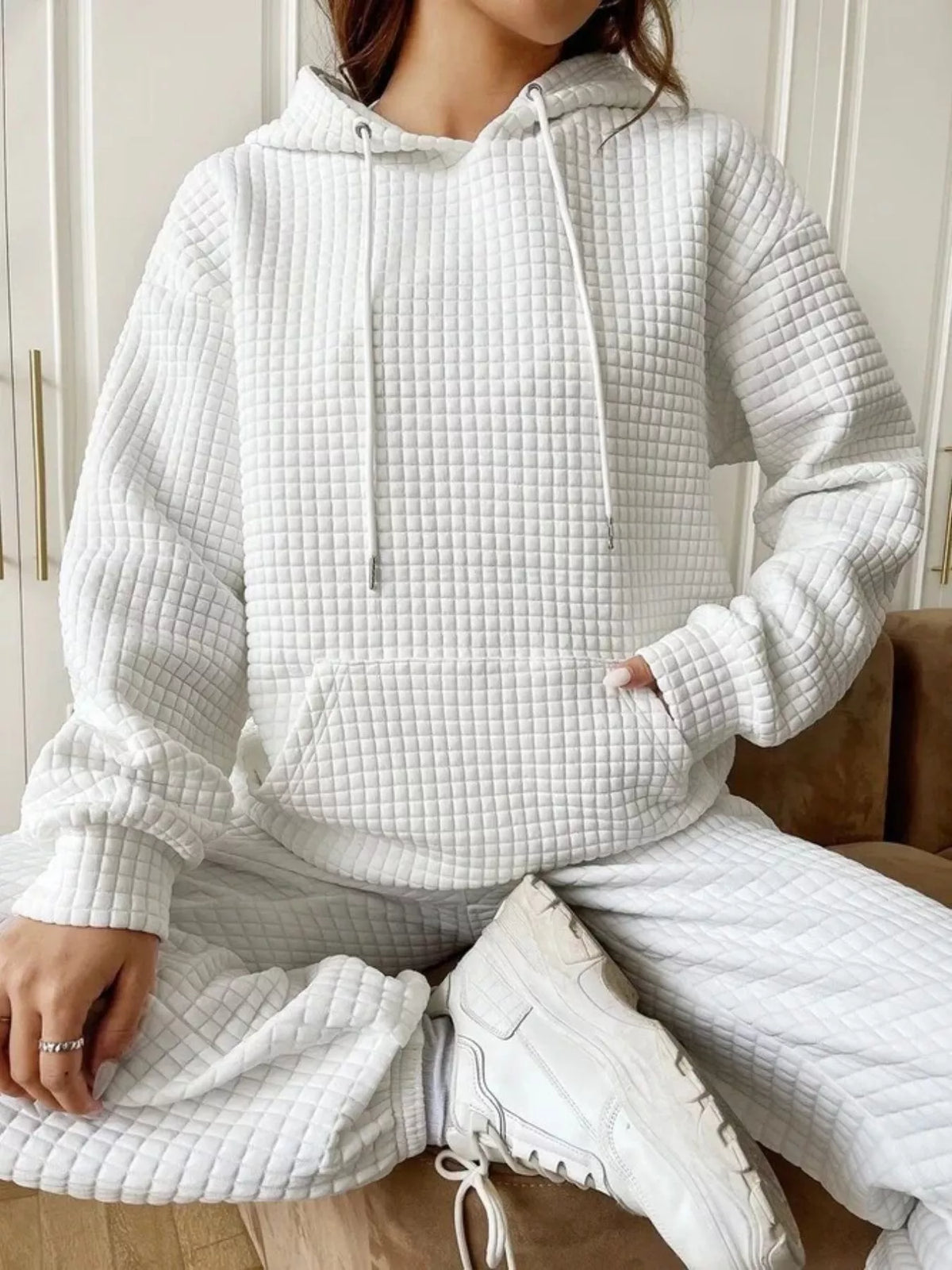 Full Size Textured Kangaroo Pocket Hoodie Plus Size - Lilixa.store