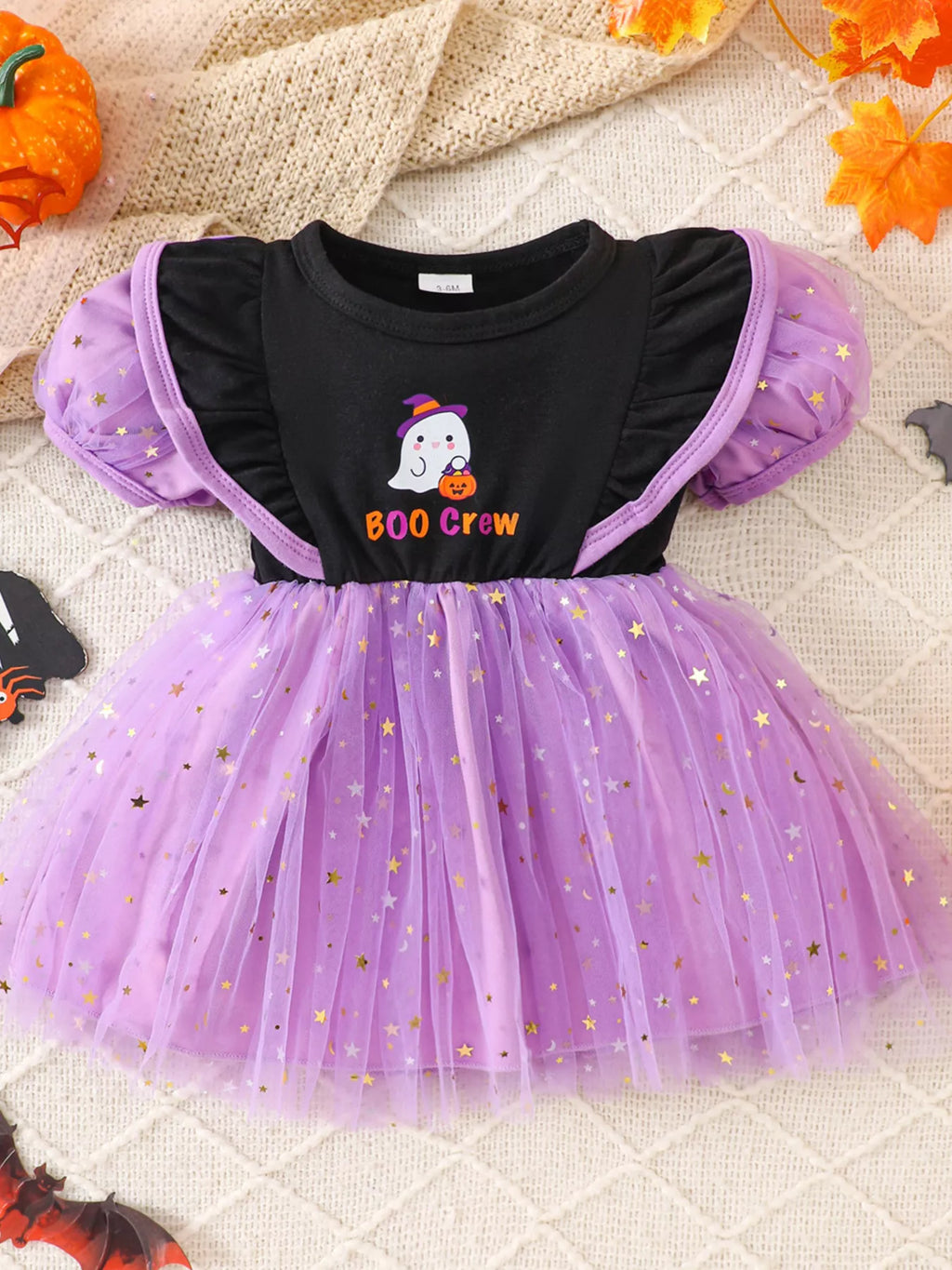 Children's Halloween 'BOO Crew' Ghost Graphic Tulle Tutu Dress - Lilixa.store