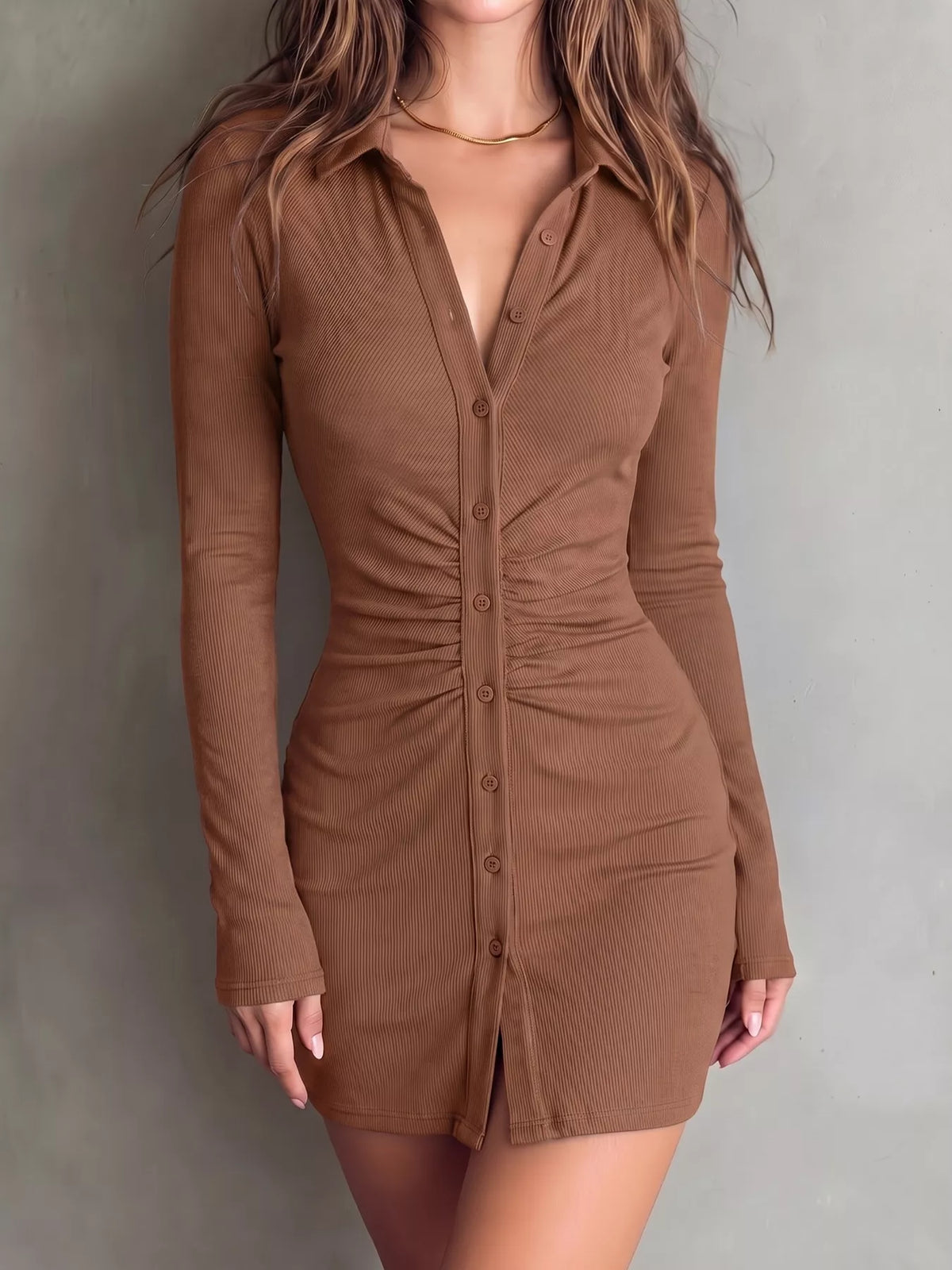 Button-Down Bodycon Mini Dress - Lilixa.store